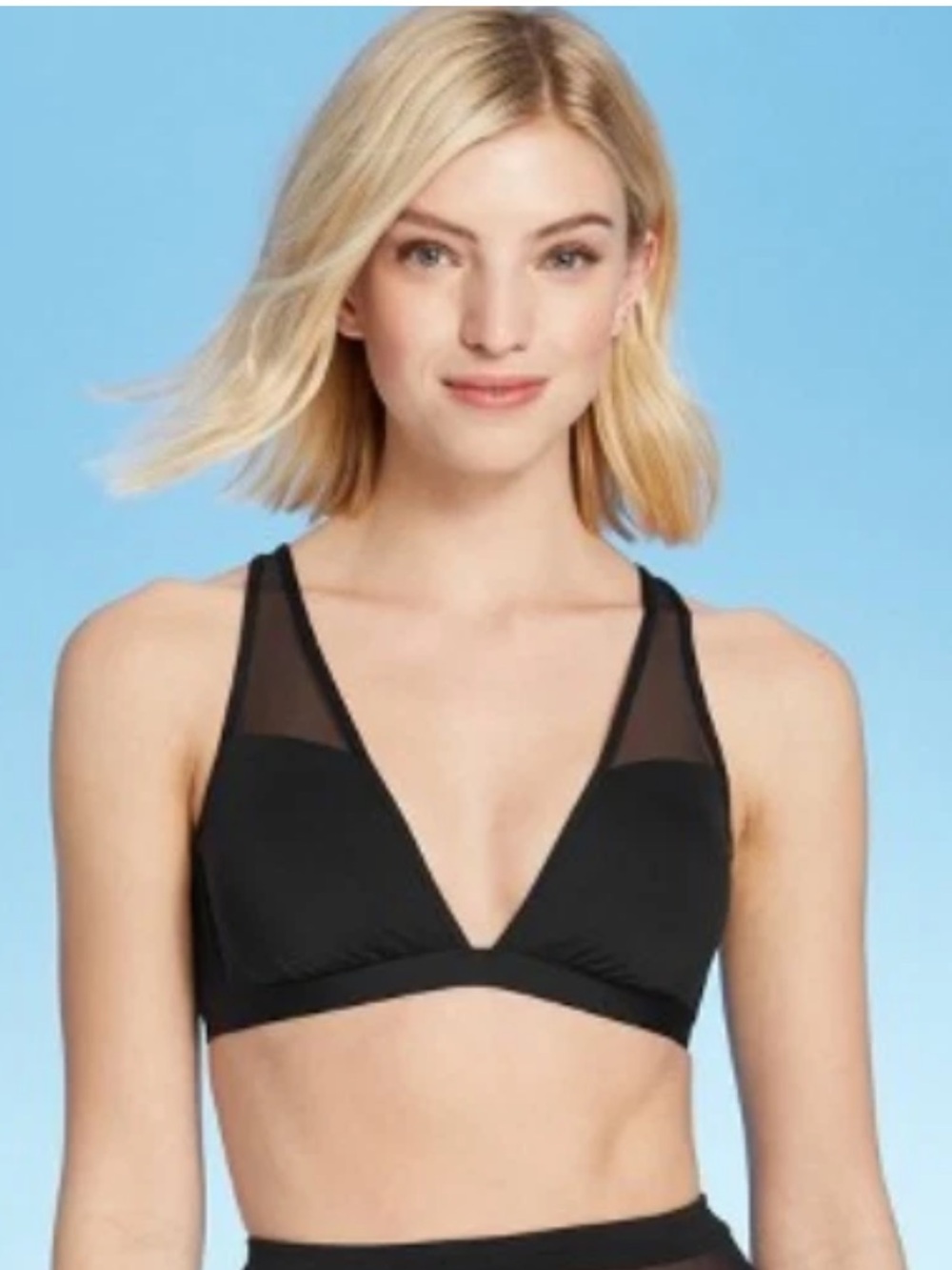 NWOT Shade & Shore Black Mesh-Trim Triangle Bikini Top Size Medium